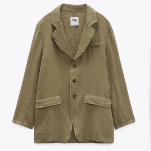 Zara “The Carmen” Linen Olive Green Oversized Jacket Blazer - Picture 5 of 6